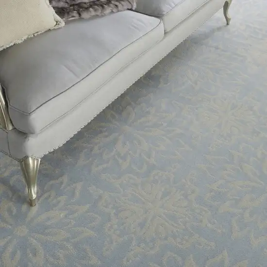 Light Blue Floral Power Loom Area Rug Photo 6