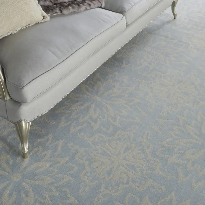 Light Blue Floral Power Loom Area Rug Photo 6