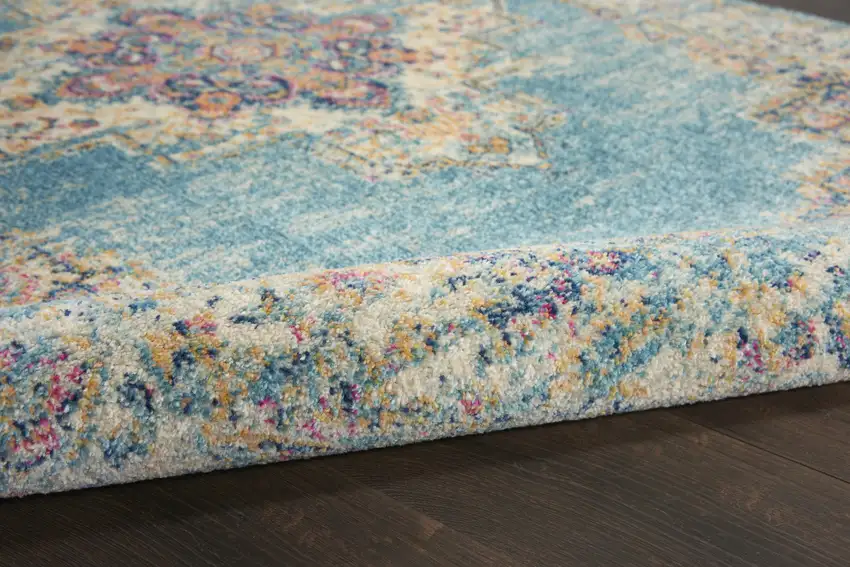Light Blue Floral Power Loom Area Rug Photo 9