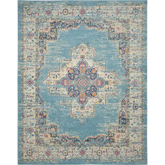 Light Blue Floral Power Loom Area Rug Photo 2