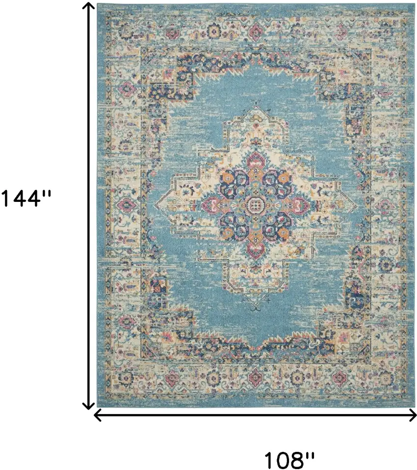 Light Blue Floral Power Loom Area Rug Photo 9