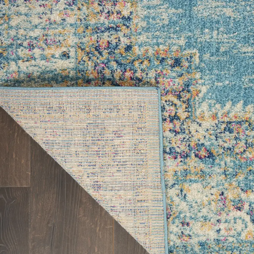 Light Blue Floral Power Loom Area Rug Photo 8