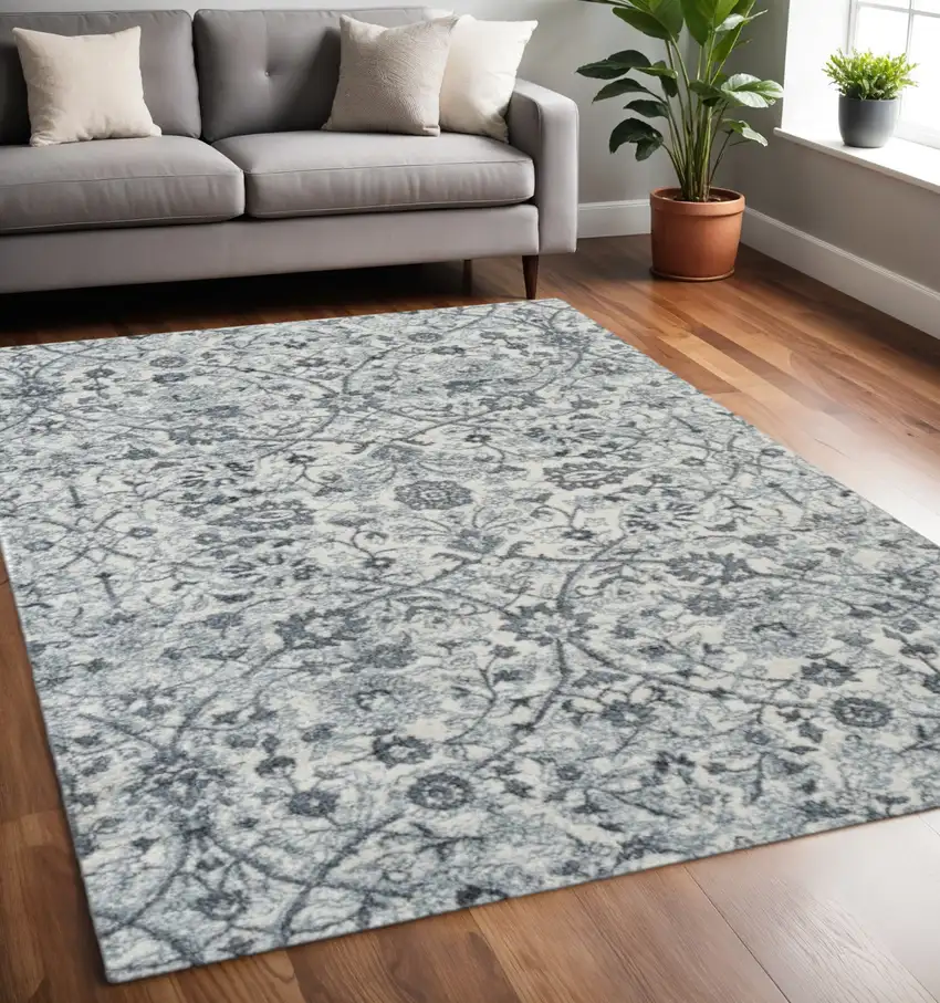 Charcoal And Ivory Floral Area Rug Photo 1