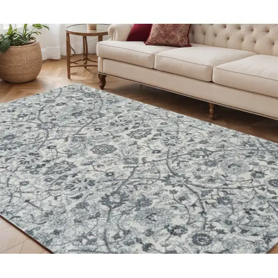 Charcoal and Gray Floral Power Loom Area Rug Photo 1
