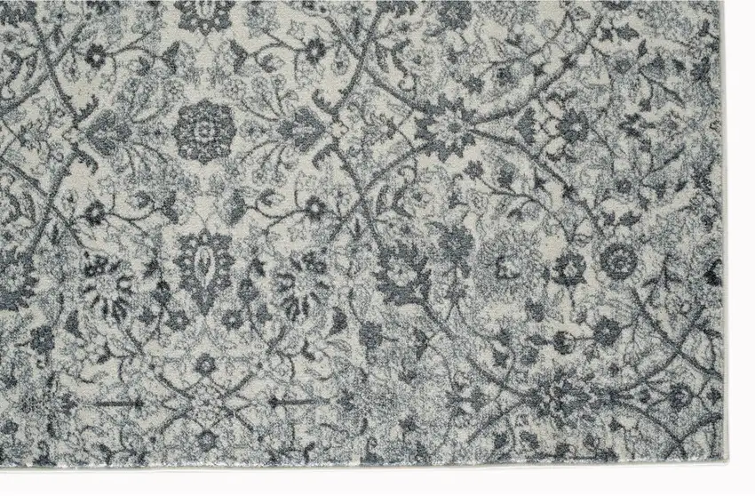 Light Blue Floral Power Loom Area Rug Photo 2