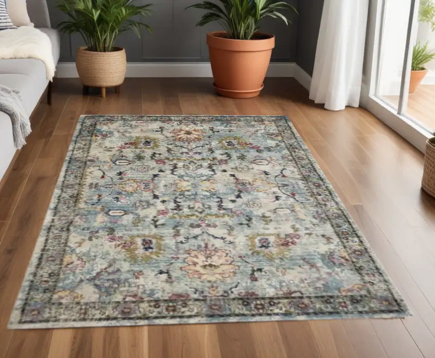 Light Blue Floral Vines Area Rug Photo 1
