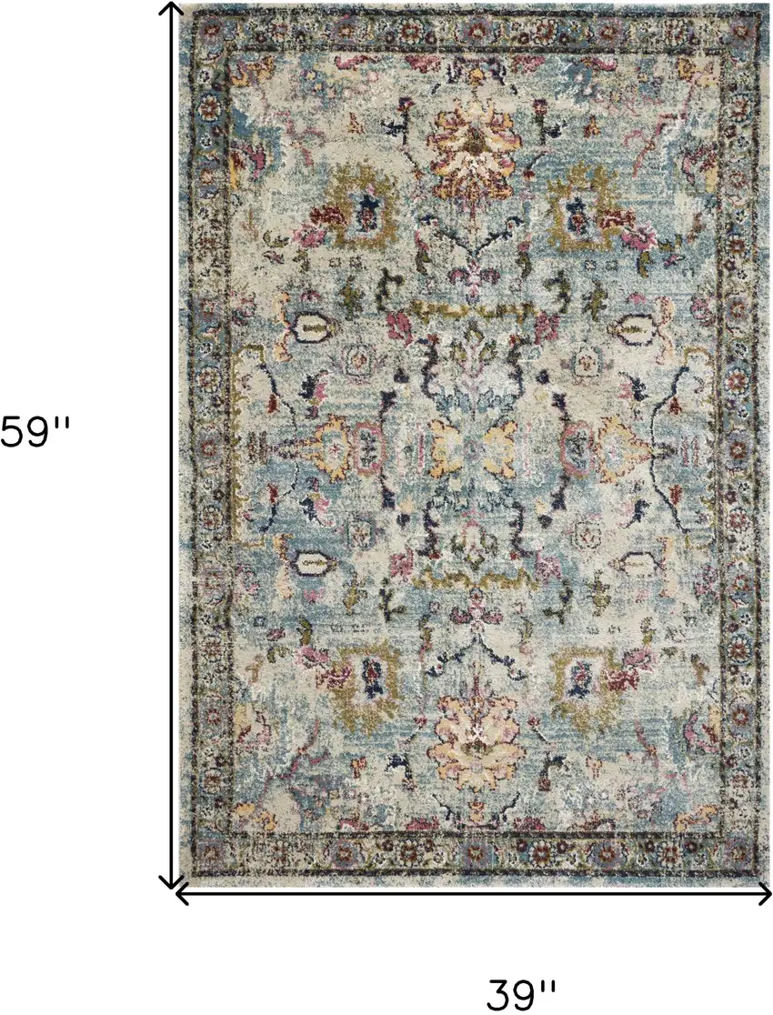 Light Blue Floral Vines Area Rug Photo 3