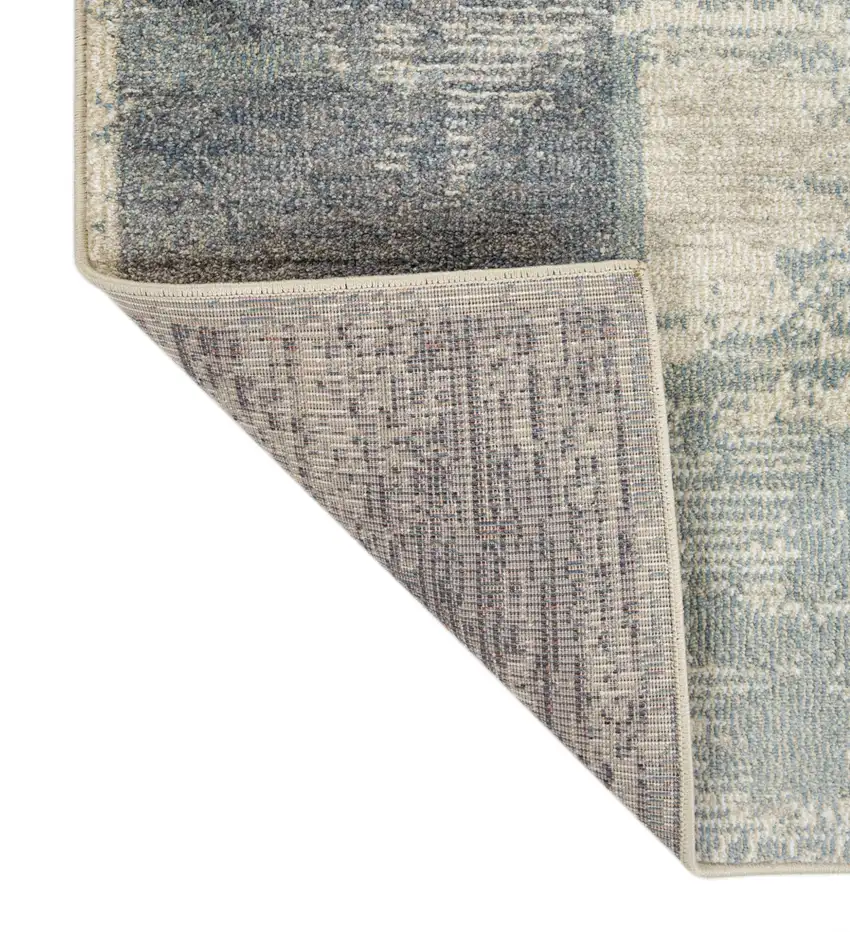 Light Blue Geometric Power Loom Area Rug With Fringe Photo 4