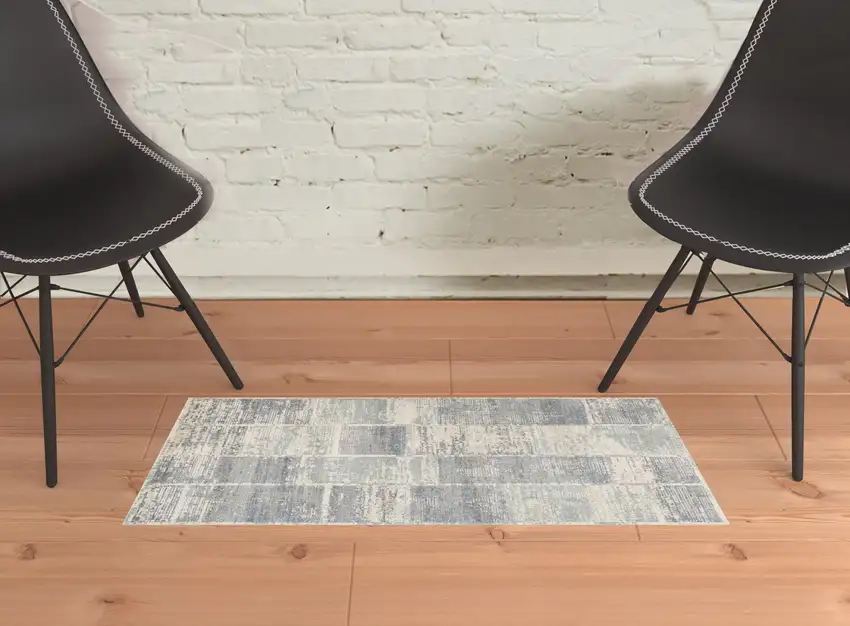 Light Blue Geometric Power Loom Area Rug With Fringe Photo 2