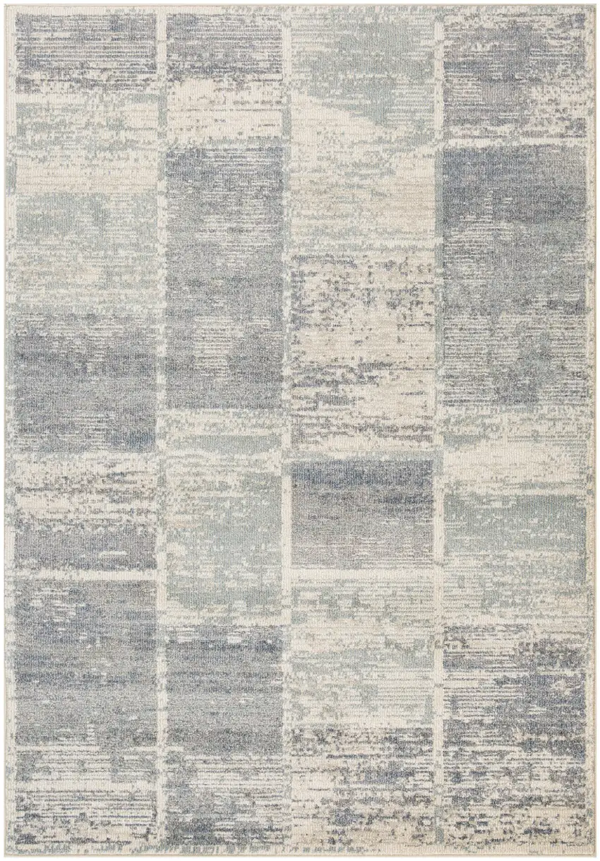 Light Blue Geometric Power Loom Area Rug With Fringe Photo 1