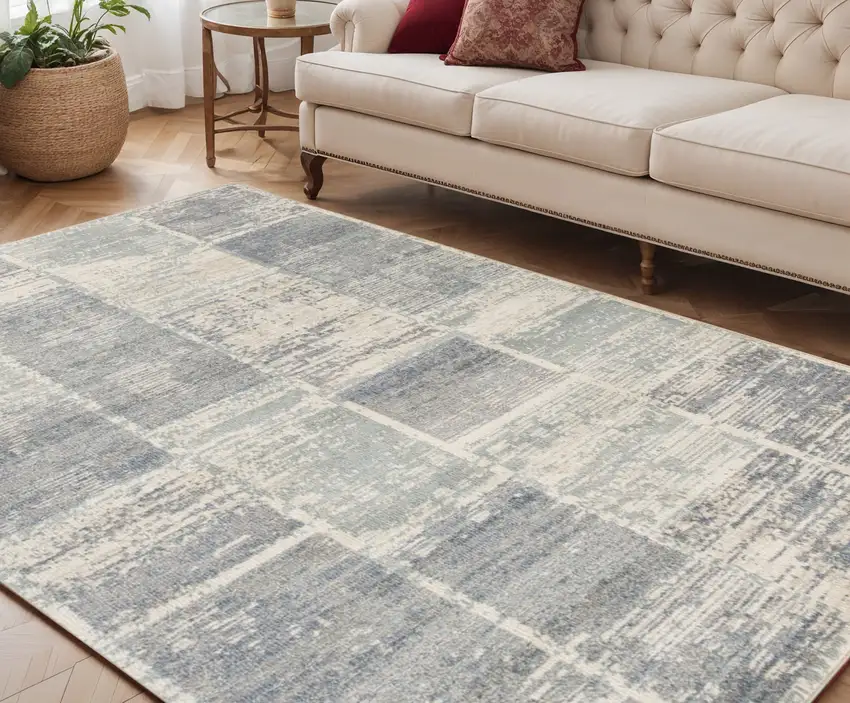 Gray and Light Blue Geometric Power Loom Area Rug Photo 1
