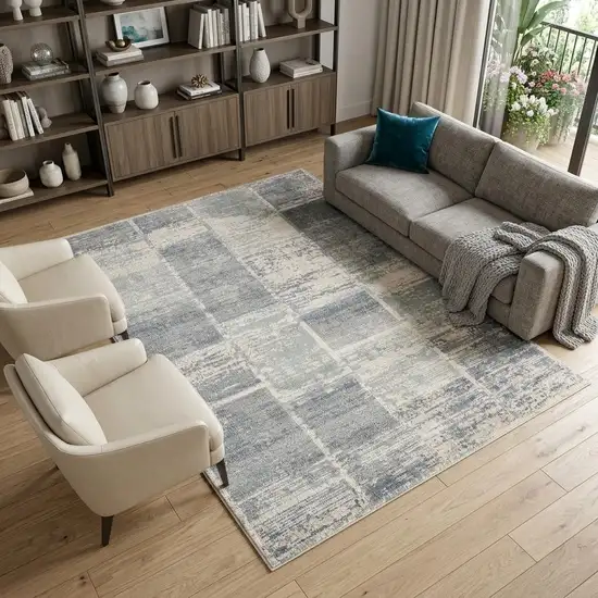 Gray Light Blue And Ivory Geometric Area Rug Photo 1