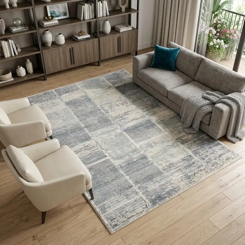 Gray Light Blue And Ivory Geometric Area Rug Photo 1