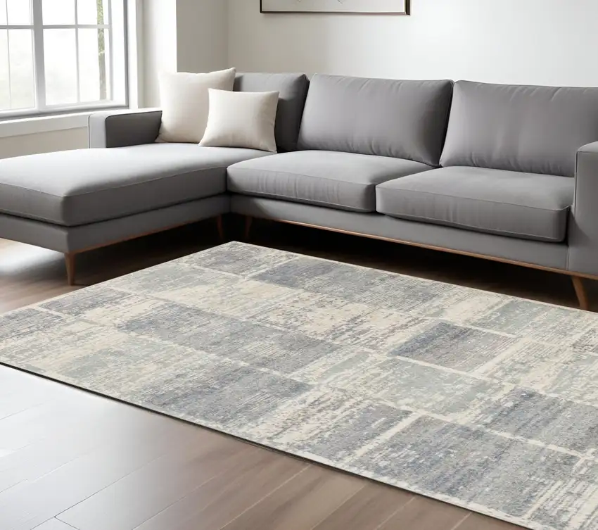 Gray and Light Blue Geometric Power Loom Area Rug Photo 1