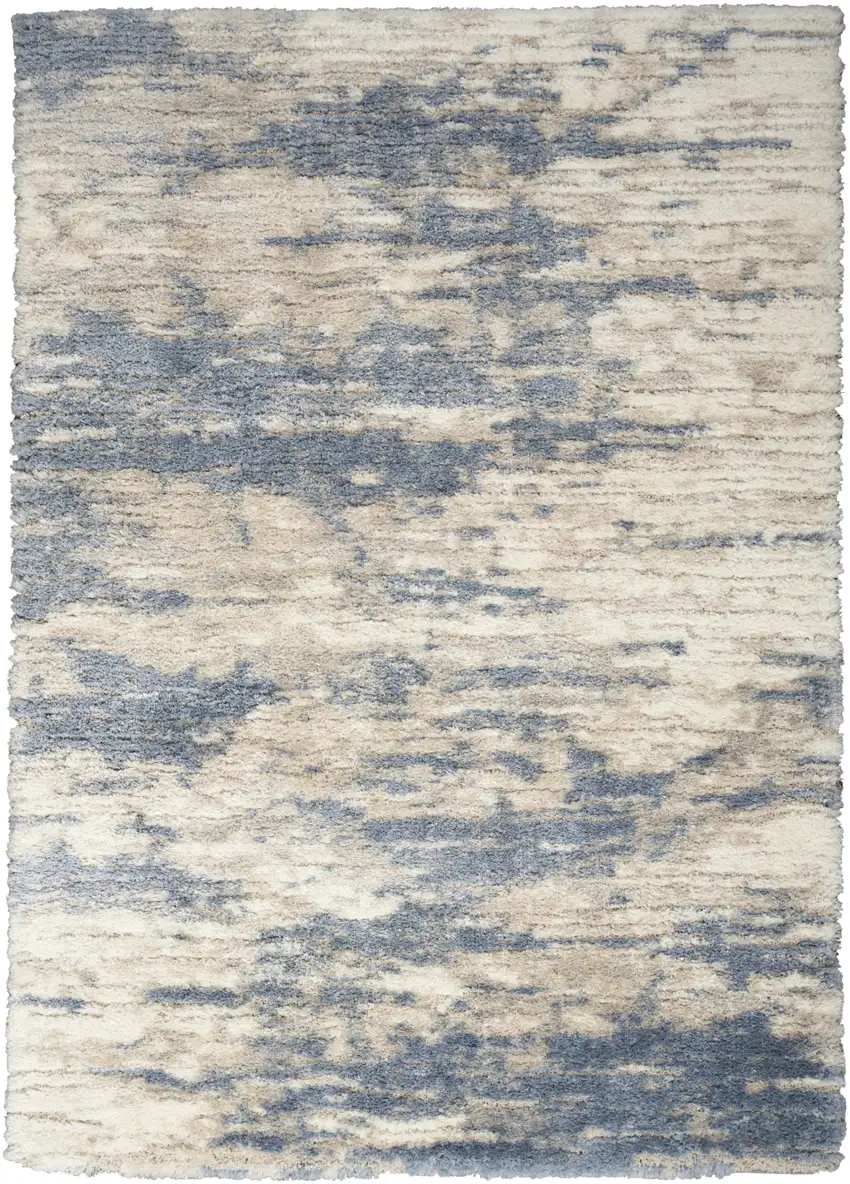 Light Blue Gray and Beige Abstract Shag Area Rug Photo 2