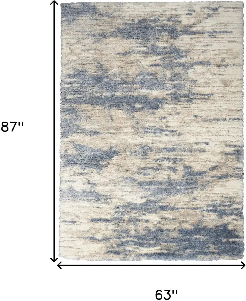 Light Blue Gray and Beige Abstract Shag Area Rug Photo 3