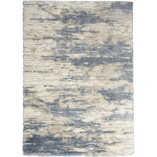 Light Blue Gray and Beige Abstract Shag Area Rug Photo 5