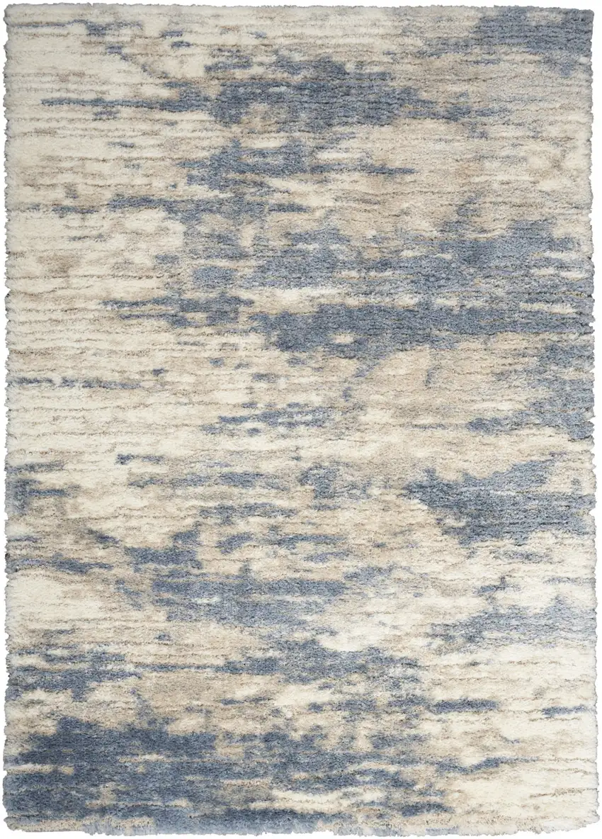 Light Blue Gray and Beige Abstract Shag Area Rug Photo 5