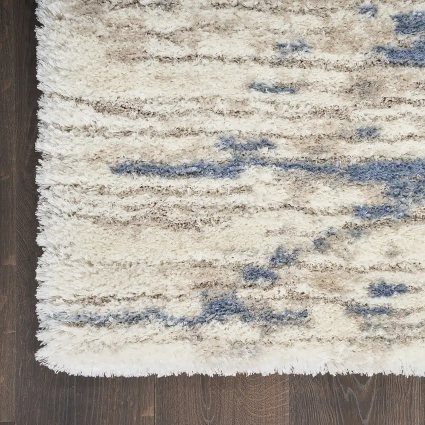 Light Blue Gray and Beige Abstract Shag Area Rug Photo 4