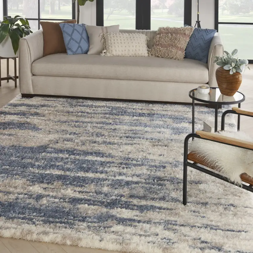 Light Blue Gray and Beige Abstract Shag Area Rug Photo 5