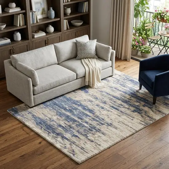 Light Blue Gray and Beige Abstract Shag Area Rug Photo 1
