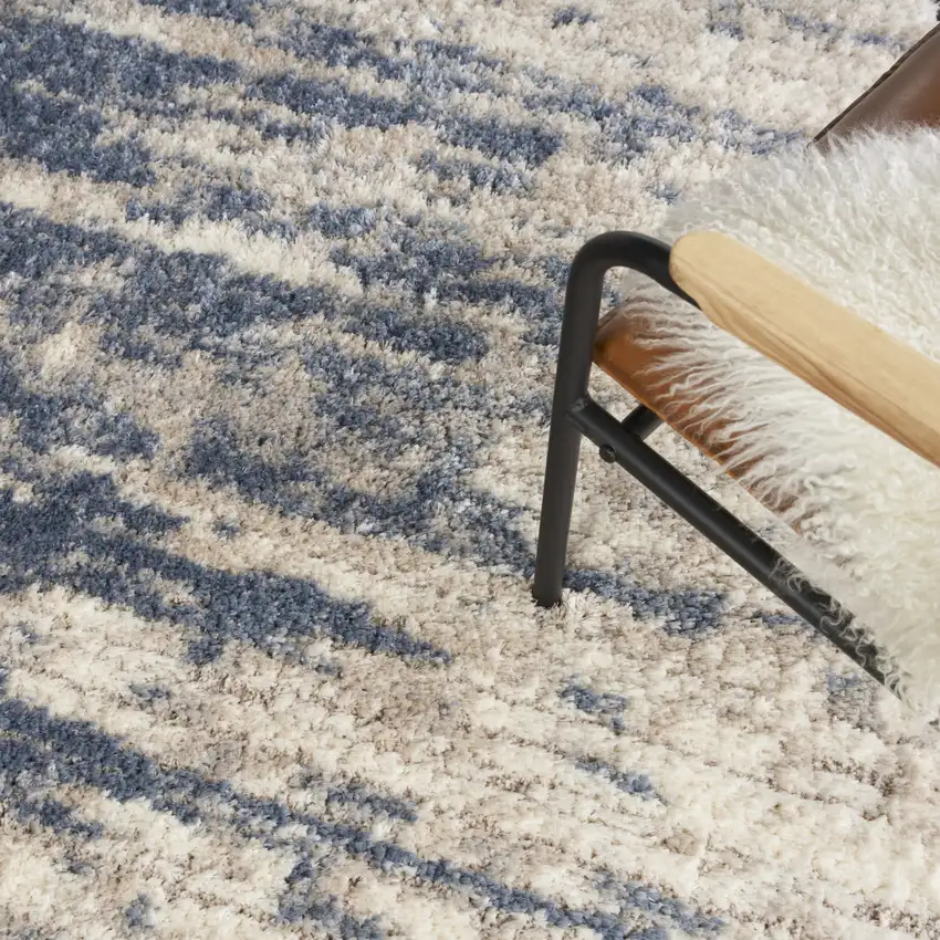 Light Blue Gray and Beige Abstract Shag Area Rug Photo 8