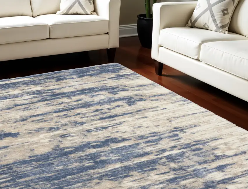 Light Blue Gray and Beige Abstract Shag Area Rug Photo 1