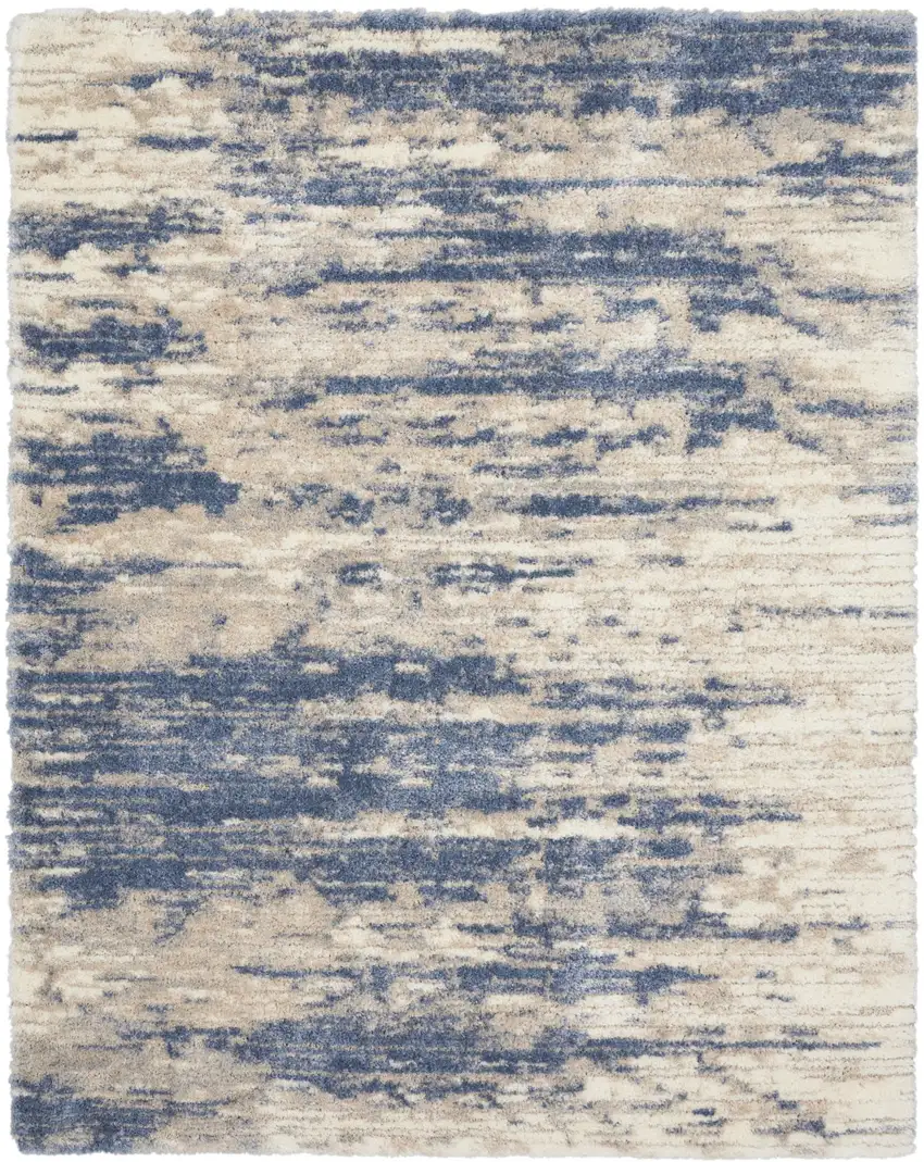 Light Blue Gray and Beige Abstract Shag Area Rug Photo 1