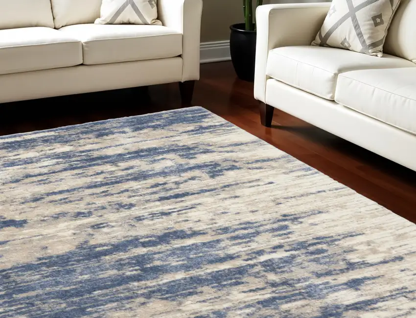 Light Blue Gray and Beige Abstract Shag Area Rug Photo 1