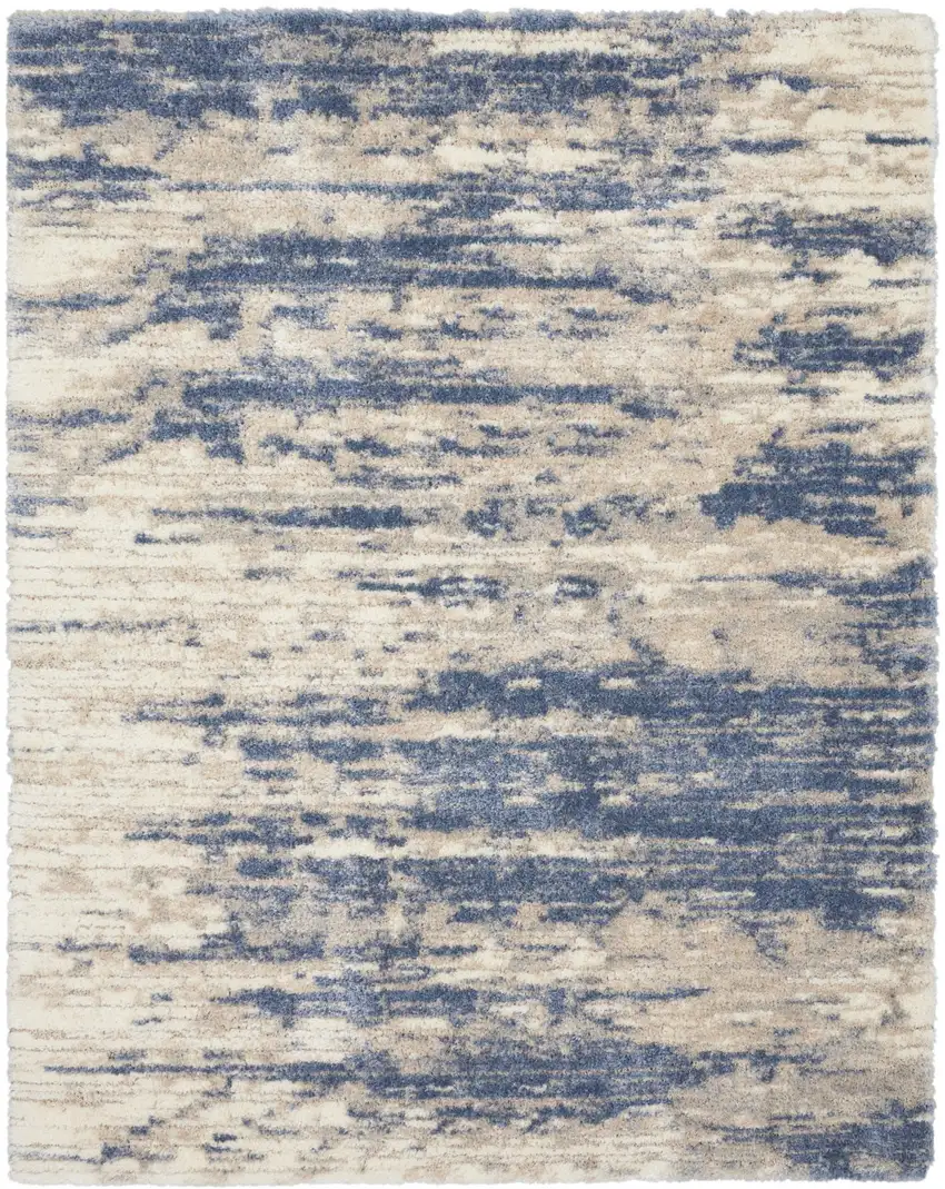 Light Blue Gray and Beige Abstract Shag Area Rug Photo 1