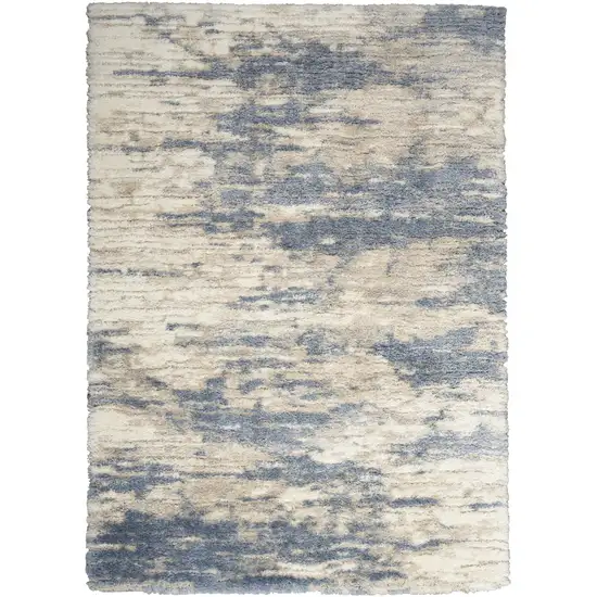 Light Blue Gray and Beige Abstract Shag Area Rug Photo 1