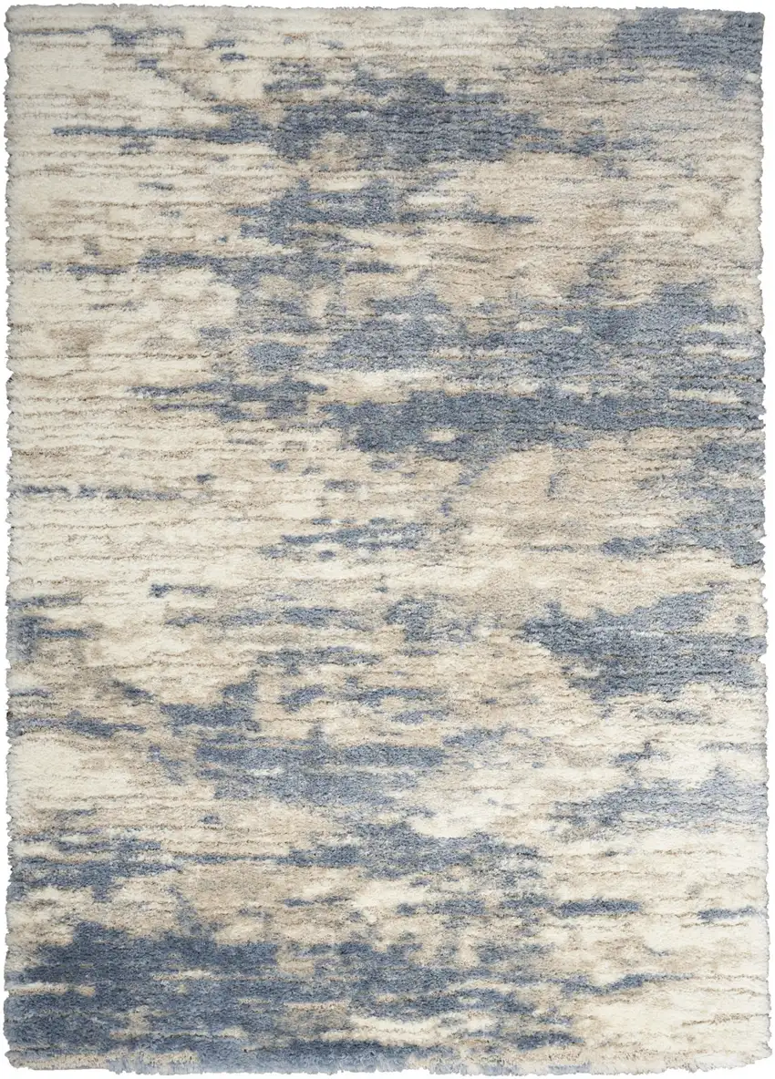 Light Blue Gray and Beige Abstract Shag Area Rug Photo 1