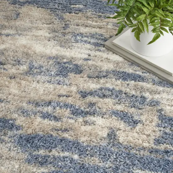 Light Blue Gray and Beige Abstract Shag Area Rug Photo 6