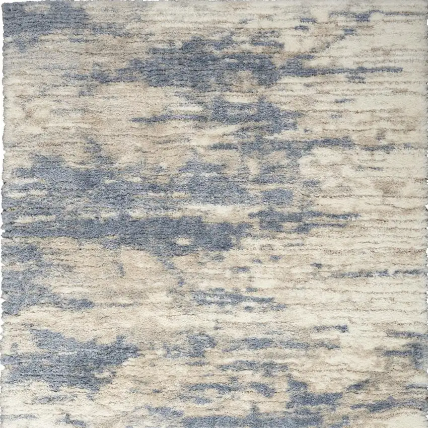 Light Blue Gray and Beige Abstract Shag Area Rug Photo 3
