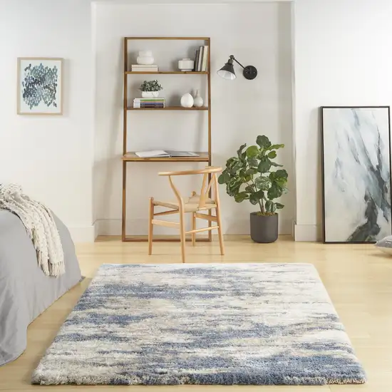 Light Blue Gray and Beige Abstract Shag Area Rug Photo 7