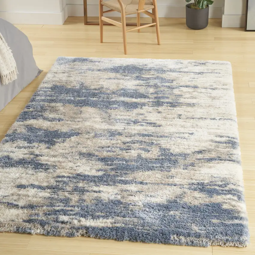 Light Blue Gray and Beige Abstract Shag Area Rug Photo 5