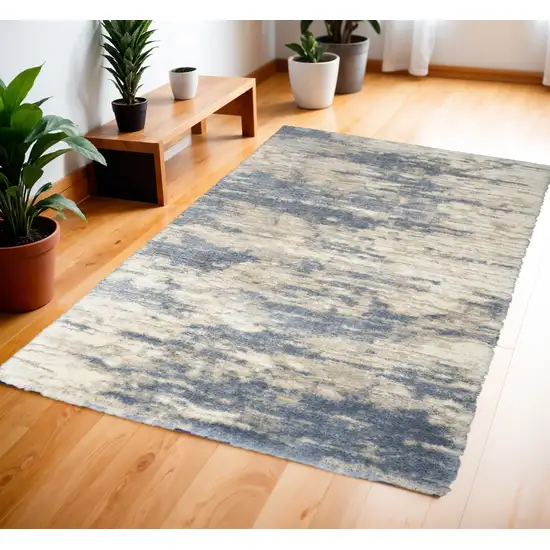 Light Blue Gray and Beige Abstract Shag Area Rug Photo 2