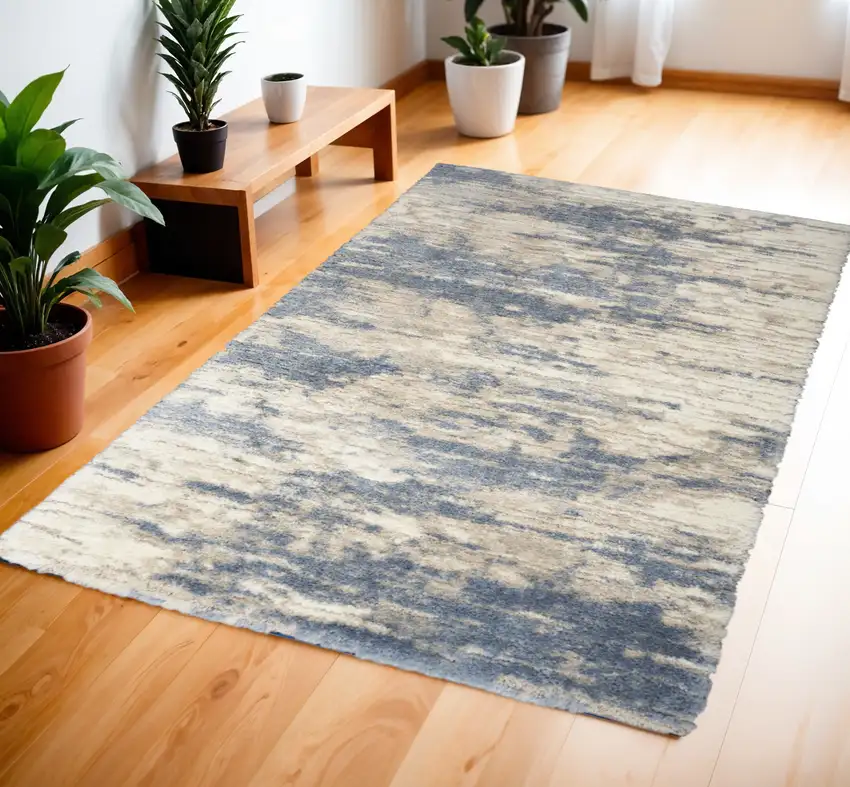 Light Blue Gray and Beige Abstract Shag Area Rug Photo 2