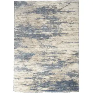 Photo of Light Blue Gray and Beige Abstract Shag Area Rug