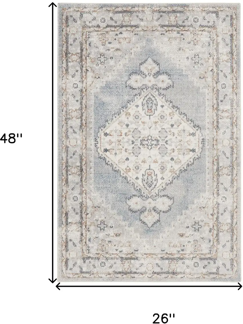 Light Blue Ivory And Brown Floral Medallion Distressed Washable Area Rug Photo 3