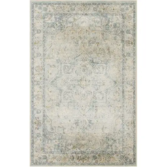 Light Blue Ivory And Yellow Floral Medallion Washable Area Rug Photo 7