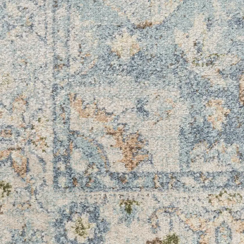 Light Blue Ivory And Yellow Floral Medallion Washable Area Rug Photo 2