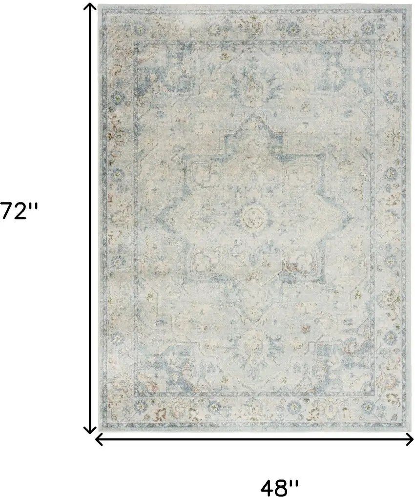 Light Blue Ivory And Yellow Floral Medallion Washable Area Rug Photo 3