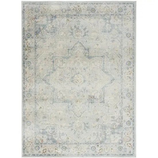 Light Blue Ivory And Yellow Floral Medallion Washable Area Rug Photo 9