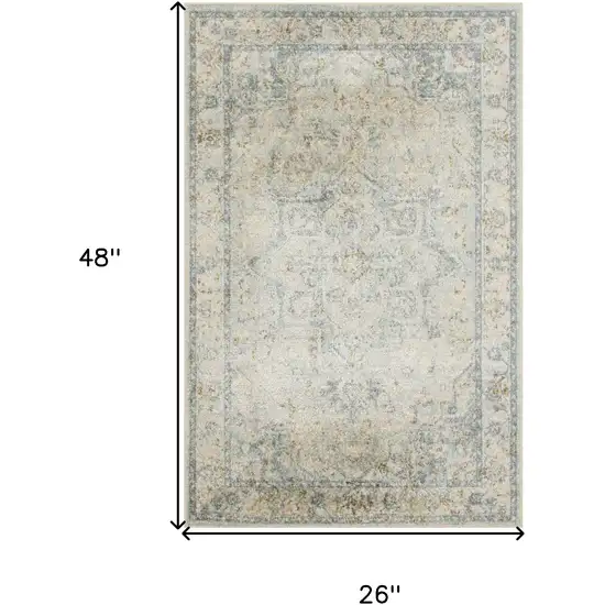 Light Blue Ivory And Yellow Floral Medallion Washable Area Rug Photo 3