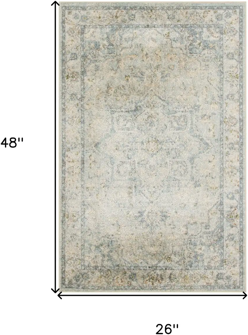 Light Blue Ivory And Yellow Floral Medallion Washable Area Rug Photo 3