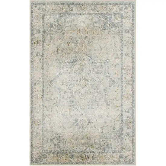 Light Blue Ivory And Yellow Floral Medallion Washable Area Rug Photo 2