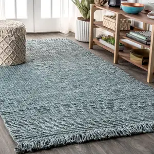 Photo of Light Blue Jute Handmade Area Rug With Fringe