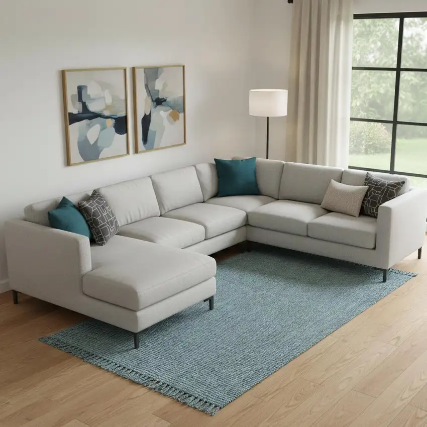 Light Blue Jute Handmade Area Rug With Fringe Photo 2