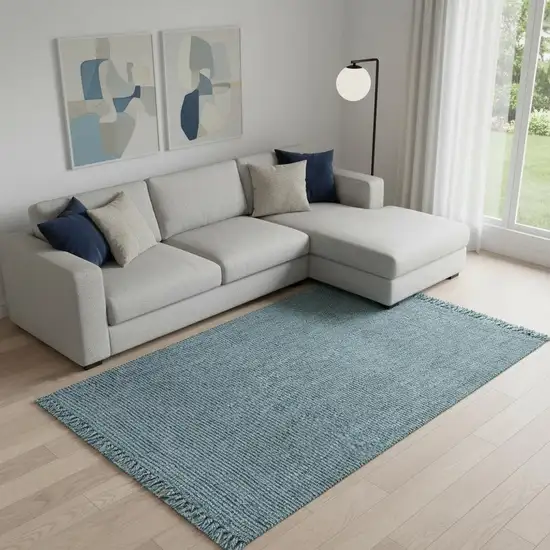 Light Blue Jute Handmade Area Rug With Fringe Photo 2